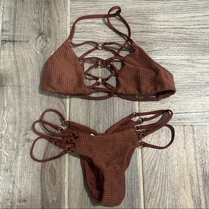Blue Life Rust Red Knit Blend Bikini with gold hardware